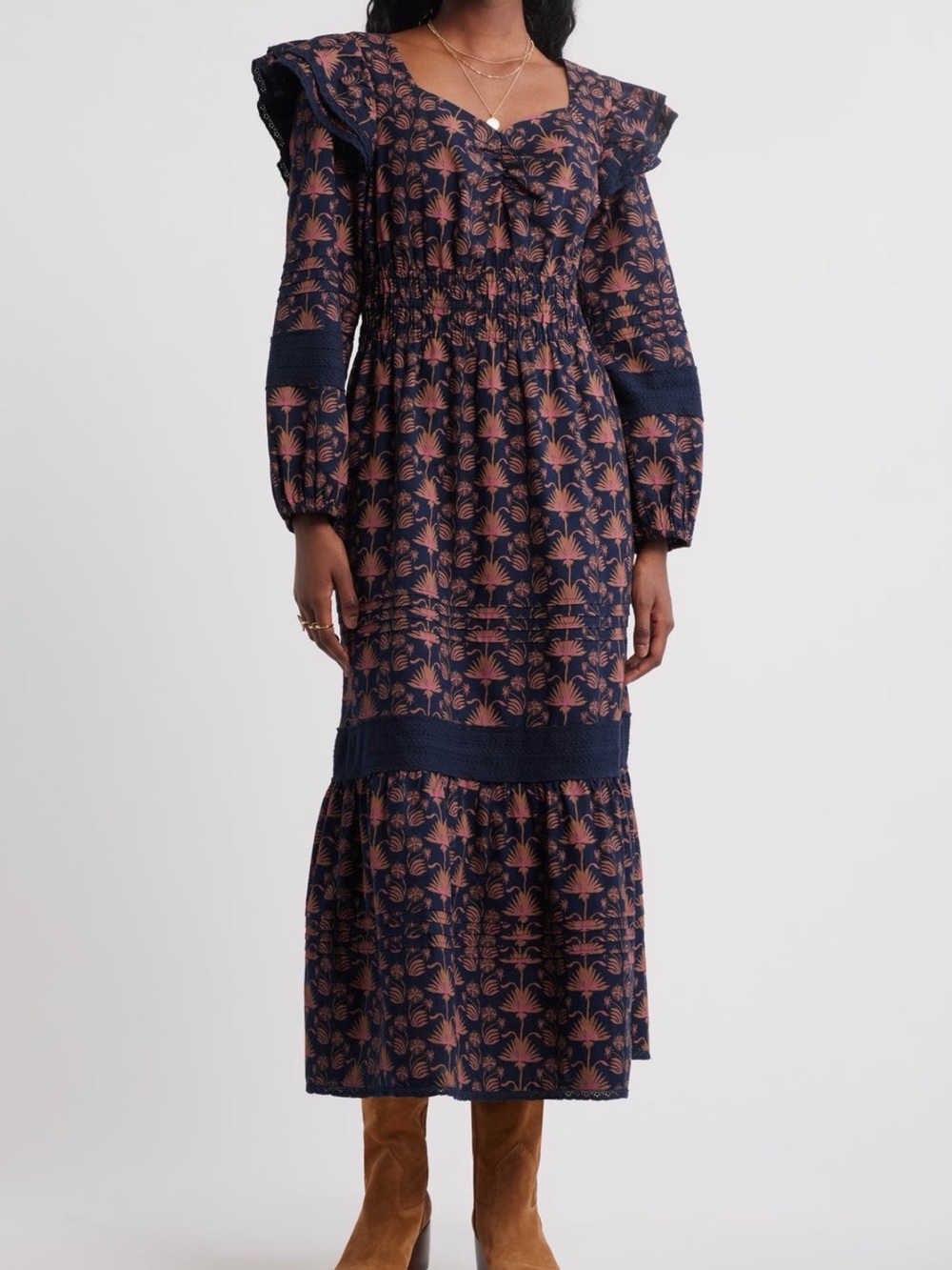 Treasure and Bond Ruffle Long Sleeve Maxi Dress